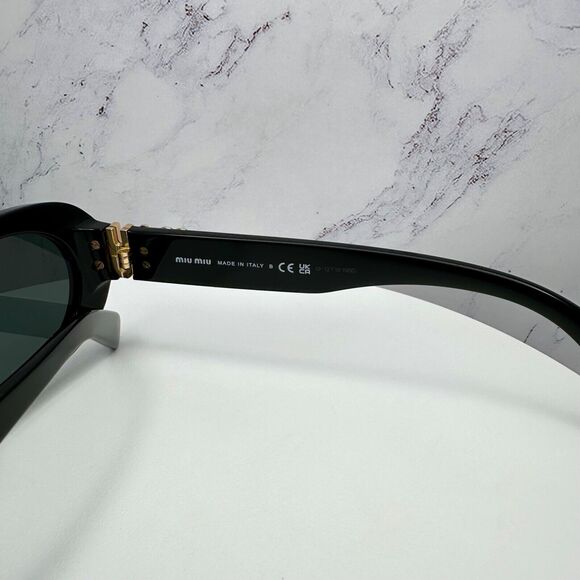 New MIU MIU Sunglasses Black Acetate Oval Gold Metal Logo Authentic Italy - Picture 9 of 16